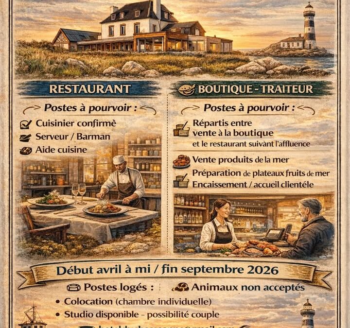 RECRUTEMENT SAISON 2026 – ILE D’OUESSANT L’Hotel – Bar –…